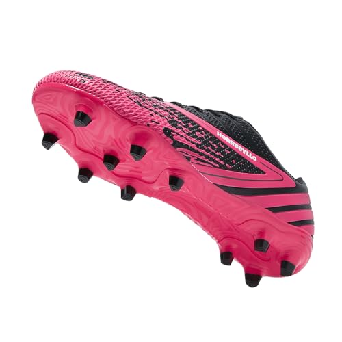 Soccer Cleats for Men and Women - Professional Football Shoes Outdoor Lightweight Firm Ground - Black & Rose Red, Sizes 6 & 7