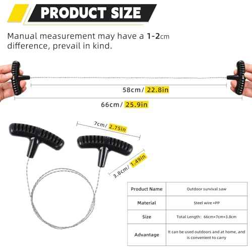 Stainless Steel Wire Saw with Plastic Handles,27.5'' Cable Saw Hand Pocket String Emergency Outdoor Survival Rope Cutting Tools for Camping Hiking and Cutting Trees & Wood