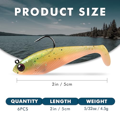 A-2 Inch 0.16oz Pre-Rigged Soft Fishing Lure Swimbaits for Bass Trout - Easy Catch