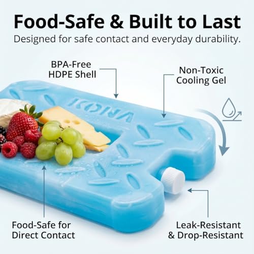 Kona Blue Ice Packs for Lunch Box - 2 lb Reusable Freezer Ice Pack Set of 4