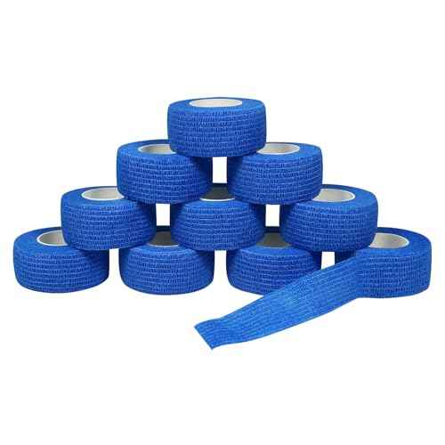 Self Adhesive Wrap Bandage Cohesive Bandage Breathable Self Adherent Wrap for Sprain Swelling and Soreness on Wrist and Ankle 10PCS 1 in X 14.7 ft (Blue)