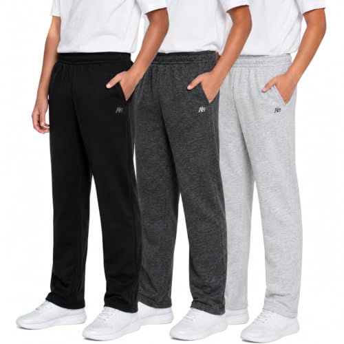 Boys Active Sweatpants 3-Pack - Black, Grey Heather & Charcoal - Athletic Joggers for Kids & Teens
