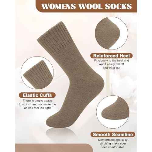 YSense Wool Socks for Women, Winter Boot Socks Stocking Stuffers Gifts for Women Warm Crew Hiking
