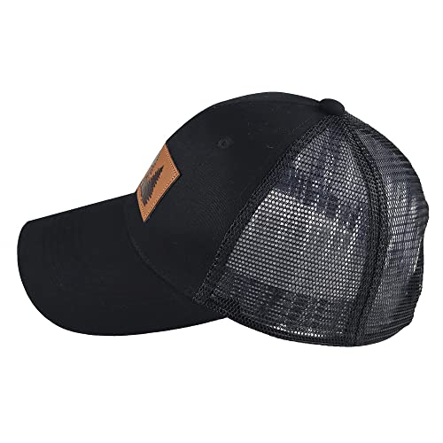 Bigfoot Leather Trucker Hat - Embroidered Adjustable Mesh Cap Black One Size