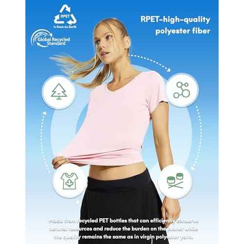 Haimont Women's Quick Dry Short Sleeve T-Shirts V-Neck UPF 50+ Tops Workout Athletic Fitness Running, Moisture Wicking