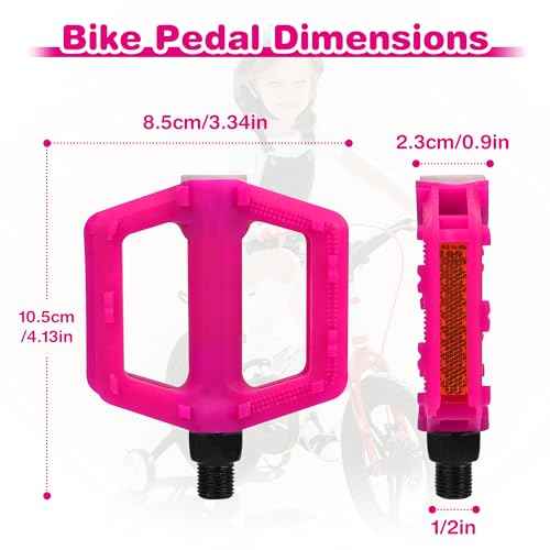 Bike Pedals 1/2 inch Non-Slip Plastic Pedal with Reflective Strips Waterproof Flat Pedal for Kids Bike BMX Bike