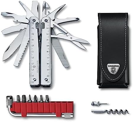 Victorinox Swiss Tool Swiss Army Knife, 24 Function Swiss Made Multi-Tool with Needle-Nose Pliers, Wire Cutters and Large Blade - Silver