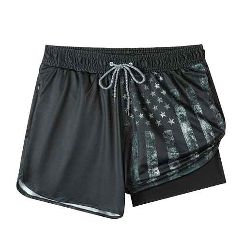FT FENTENG Mens Swim Trunks with Compression Liner 5.5" Board Shorts with Zipper Pockets 2 in 1 Quick Dry Bathing Suits