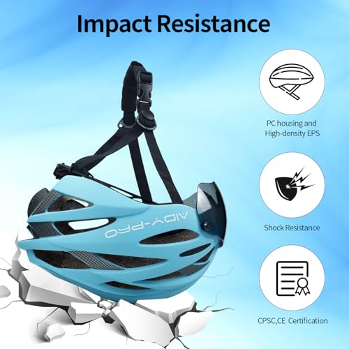Kids Bike Helmet with Goggles - Adjustable Youth Cycling Helmet for Boys & Girls, Blue, M (51-58cm)