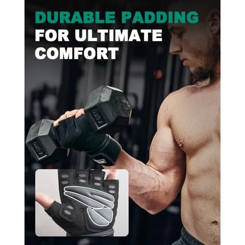 Trideer Workout Gloves for Men, Weight Lifting Gloves with Wrist Wrap Support, Full Palm Protection & Extra Grips for Weightlifting, Exercise, Cross Training, Fitness, Pull-up
