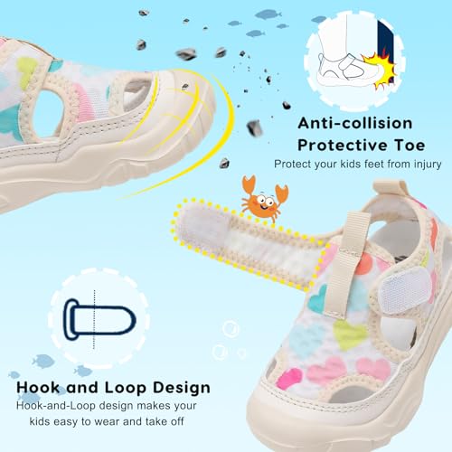 Kids Water Shoes Toddler Aqua Socks - Heart Pattern, Lightweight & Breathable, Beach & Pool Footwear