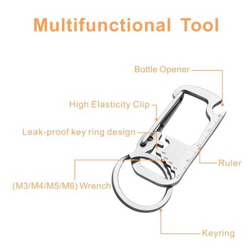 Keychain Carabiner with Bottle Opener, Stainless Steel Carabiner Clip for Car Keys, Mini Multitool Keychain Clip for Men Belt Hook, Heavy Duty Key Chain Ring Clip