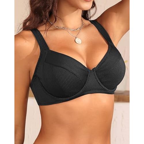 Women's Underwire Push Up Bikini Top - Ribbed Swim Bra 2025 Large Bust Bathing Suit Tops