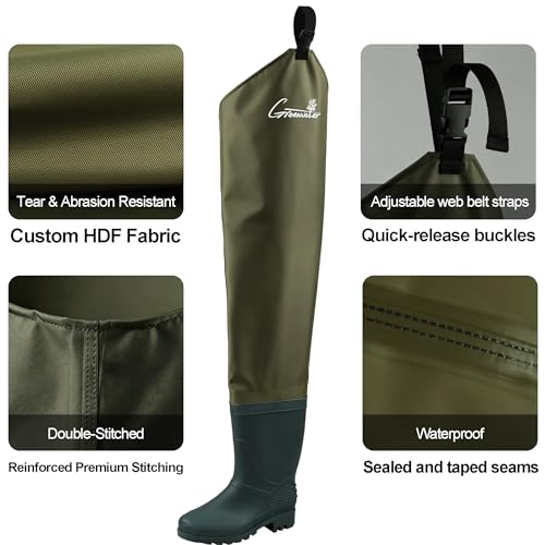 GREENWATER Waterproof Hip Waders for Men and Women - M10/W12 Green
