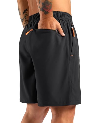 X-Large Men's Athletic Hiking Shorts with 3 Zipper Pockets - Black