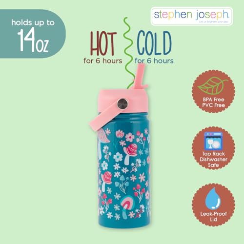 Farm Pattern Insulated Stainless Steel Water Bottle with Straw & Handle - 14oz BPA-Free