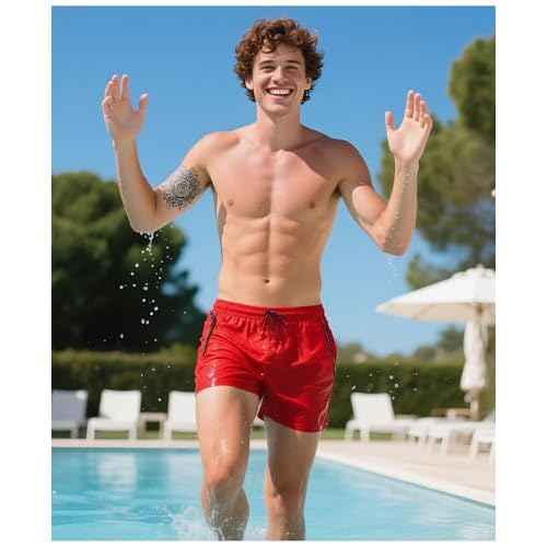 Men¡¯s Swim Trunks Slim-Fit 5" Inseam Mesh Lining Zipper Pockets Swimwear Quick-Dry Bathing Suits for Men, XS-2XL