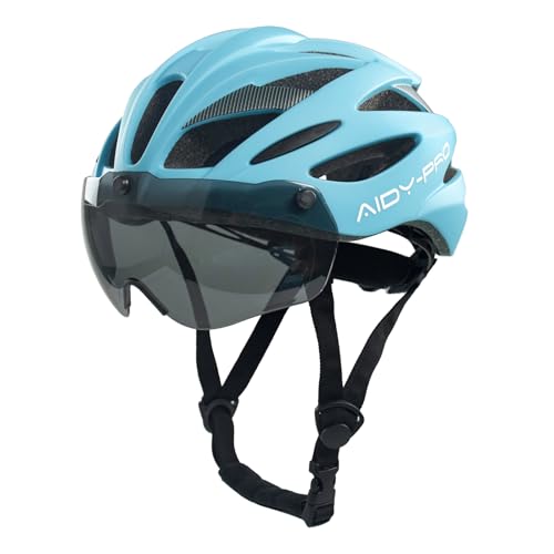Kids Bike Helmet with Goggles - Adjustable Youth Cycling Helmet for Boys & Girls, Blue, M (51-58cm)