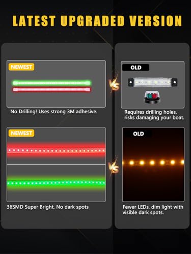 Marine LED Navigation Light Strips 12 Inch Red Green Waterproof 4 Pack - Variation of 2 Pcs Green+2 Pcs Red