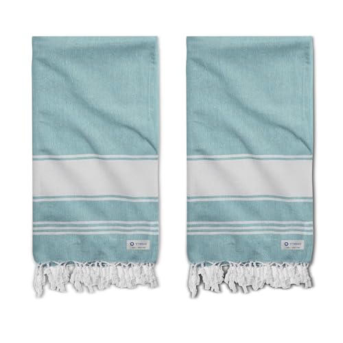 Cotton Turkish Beach Towel Towels Oversized 36"x72" Pool Absorbent Extra Large Quick Dry Sand Travel Towel (Green, 2 Pack)