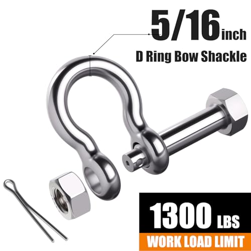 Silver Bow Shackle with Cotter Pin - 5/16 inch Marine-Grade Stainless Steel