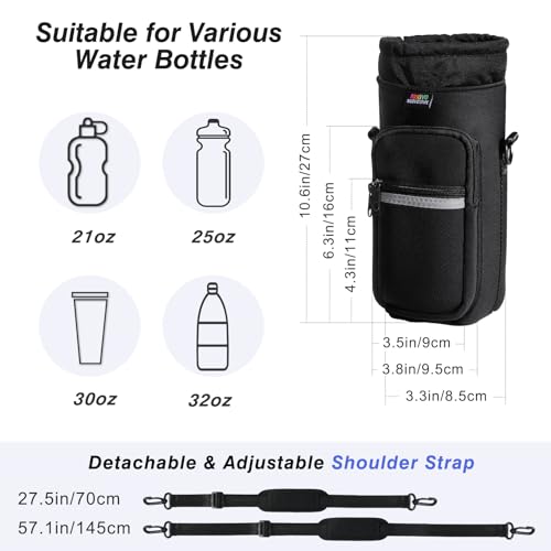 Nuovoware Magnetic Water Bottle Carrier Bag, 25oz/32oz Bottle Pouch Holder, Adjustable Shoulder Strap 2 Pocket Sling Neoprene Sleeve Sports Water Bottle Accessories for Gym Hiking Travelling Camping