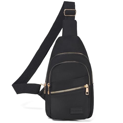 Small Crossbody Sling Backpack Sling Bag for Women, Chest Bag Daypack Fanny Pack Cross Body Bag for Outdoors Hiking Traveling - Gold Zipper