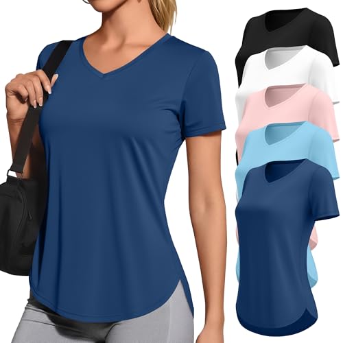 Women’s Quick Dry Workout Shirts 5 Pack - Breathable Athletic Tops