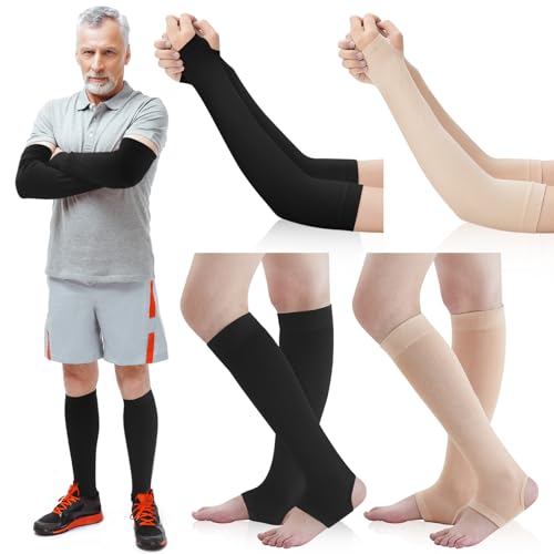 Zoooyawn 4 Pairs Elderly Leg and Arm Skin Protectors Leg Protectors for Thin Skin from Tears Bruise Abrasions(Beige and Black)