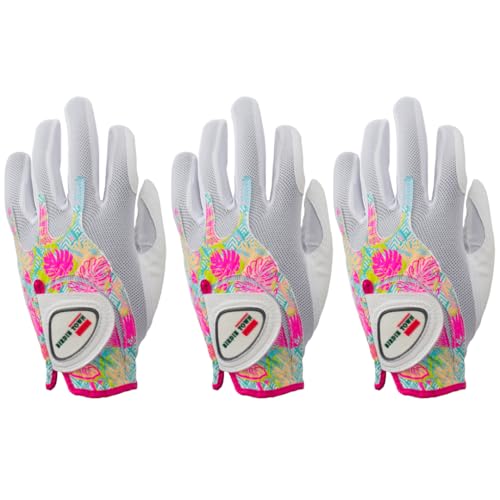 Birdie Town Jupiter 3 Pack Tropical Breathable Synthetic Leather Golf Gloves - Women, One Size