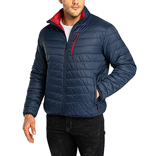 Men's Puffer Jacket - Lightweight Packable Insulated Winter Coat - Large / Blue