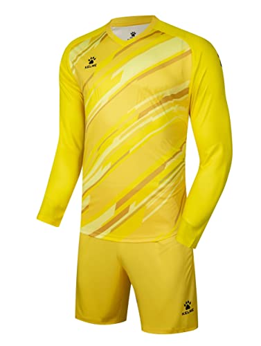 Men's Soccer Goalkeeper Jersey Set - Padded Shirt Shorts Socks, 14 Years Yellow