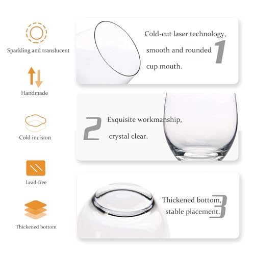 Stemless Wine Glasses Set of 4 - 20oz Lead-Free Dishwasher Safe for Outdoors & Parties