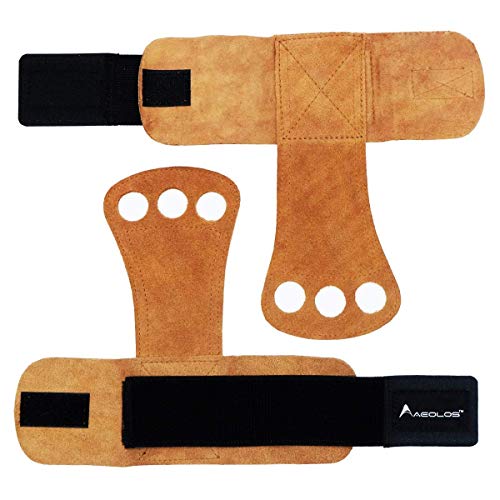 AEOLOS Leather Gymnastics Hand Grips Brown Medium for Weight Lifting & Cross Training