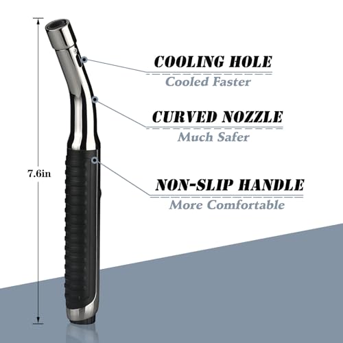Yeuligo Long Torch Lighter with Visible Window & Adjustable Flame - Dark Gray, 7.6in Refillable Gas Lighter for Kitchen Fireplace Camping Grill BBQ