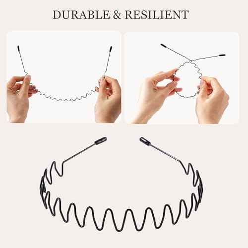 Sunolga Metal Zig Zag Headbands for Men Women, 8 Pack Black Wavy Spring Outdoor Sports Skincare Headbands Men's Hoop Clips Accessories