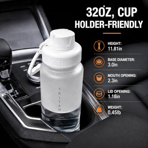 Oldley 32oz White Matte Water Bottle with Handle, Leakproof Tritan Sports Bottle