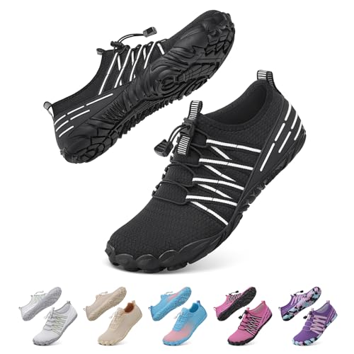 Water Shoes for Women Men Barefoot Swim Beach Hiking Pool - Black White 9 Women / 7.5 Men