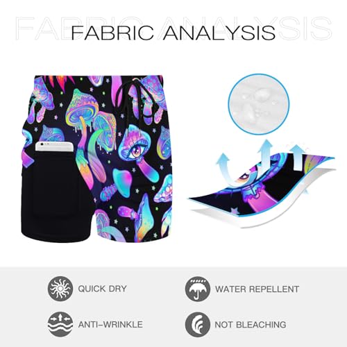 Mens Swim Trunks with Compression Liner - Medium / Mushroom - 5.5 Inch Inseam Quick Dry Beach Shorts