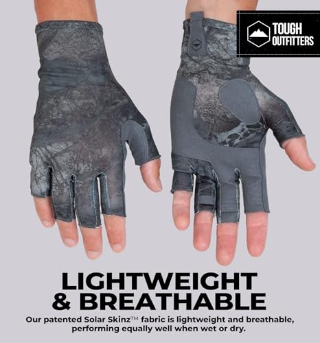 Tough Outdoors UV Fingerless Fishing Gloves Black Large-XLarge - UV Sun Protection, Reinforced Grip for Kayaking & Rowing