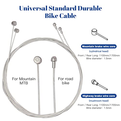 Universal Bike Brake Cable Housing Kit With 1 Set Bicycle Brake Line, 2 Pieces V Bike Brake Noodle Cable Guide Pipe and End Caps accessories for MTB Mountain Bike or Road Bikes Bicycle Cycling, Black