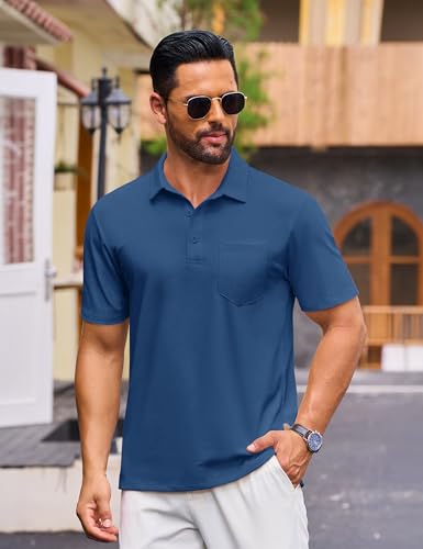 Cotrasen Men's Polo Shirts Cotton Pique Short Sleeve Golf Shirt XX-Large Blue Gray