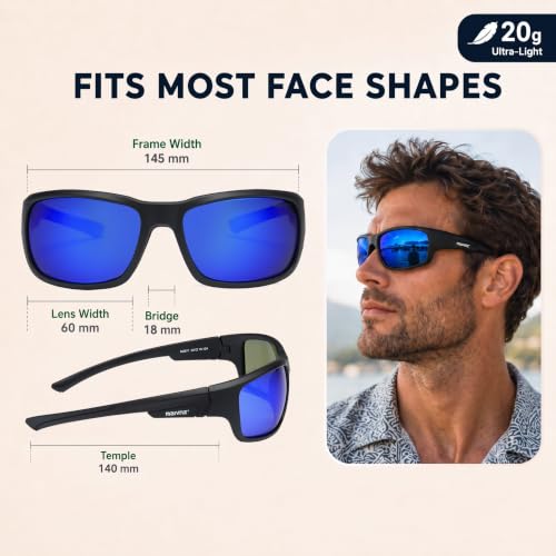 Floating Polarized Fishing Sunglasses for Men Women UV400 Lenses - Black Frame Blue Revo