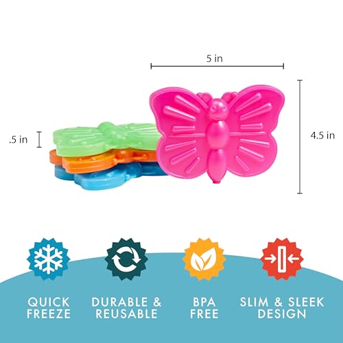 Kids Reusable Ice Packs Butterfly Shape 4 Pack for Lunch Boxes & Coolers