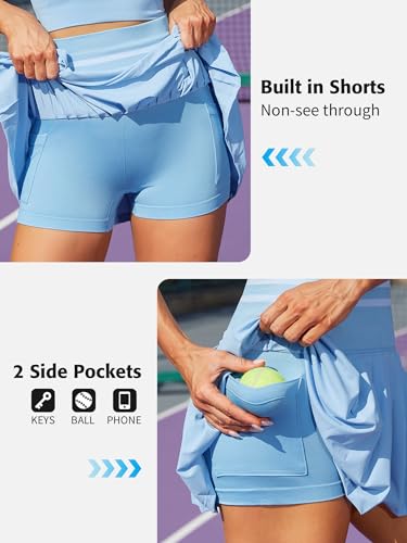 Women’s Tennis Dresses 2-Piece High Waisted Pleated Skirt Set - Seamless Colorblock Golf Outfit