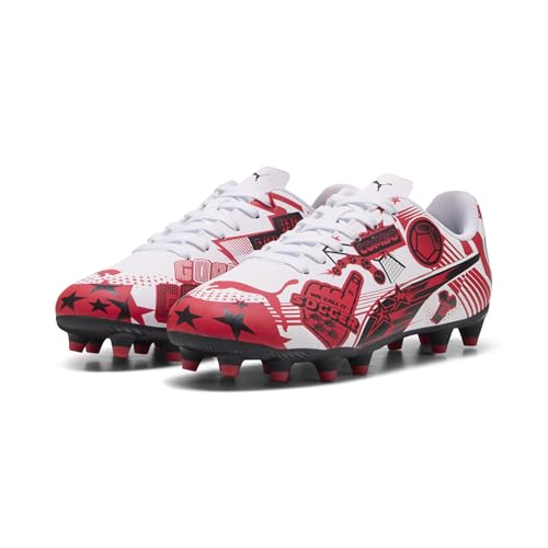 Unisex Child Soccer Cleats with Artificial Ground Traction - Puma White-Red-Black, Pulisic Edition