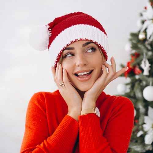 Century Star Christmas Hats for Women Santa Hat Adult Unisex Classic Knitted Warm Beanie for New Year Holiday Party Hats
