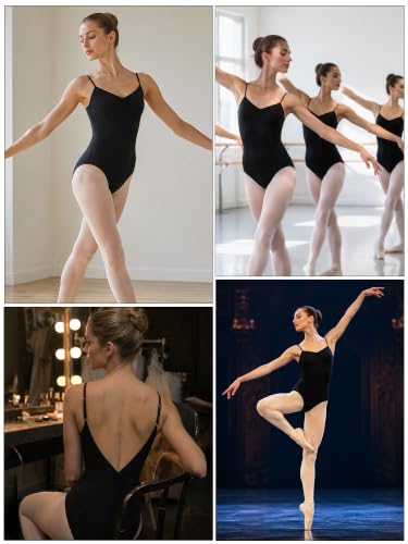 Women Princess Ballet Leotard - Adjustable Camisole Dance Leotard, Medium Black