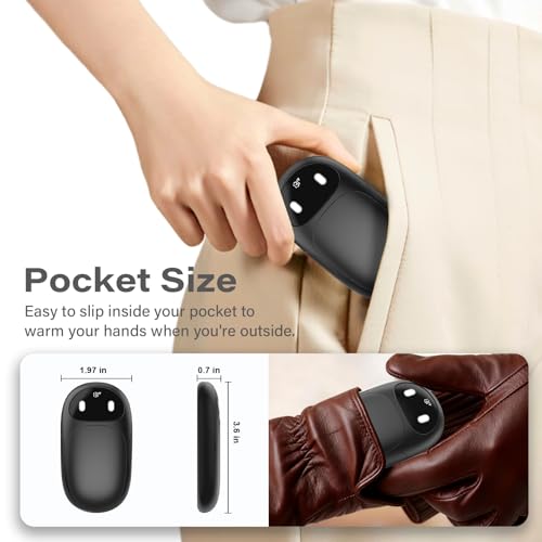 Hand Warmers Rechargeable 2 Pack, AI Smart Chips 20Hrs Long Safe Heat, Magnetic Electric Hand Warmers, Gifts for Christmas, Outdoor, Golf, Hunting, Camping Accessories - Black