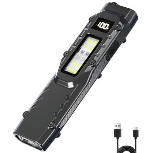 EDC Tactical Flashlight DT007, Compact 7 Mode Pocket LED Flashlight - 1500LM, USB-C Rechargeable Digital Display, IPX5 with Side Light and Clip for Everyday Carry Travel (1, Black)